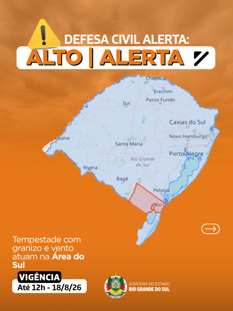 Instabilidades atuam em &aacute;reas do Sul. V&aacute;lido at&eacute; 12h do dia 18 de agosto