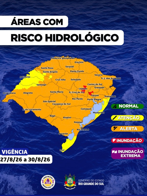 O CENTRO DE MONITORAMENTO DA DEFESA CIVIL DO ESTADO ATUALIZA O PROGN&Oacute;STICO HIDROL&Oacute;GICO PARA OS PR&Oacute;XIMOS DIAS