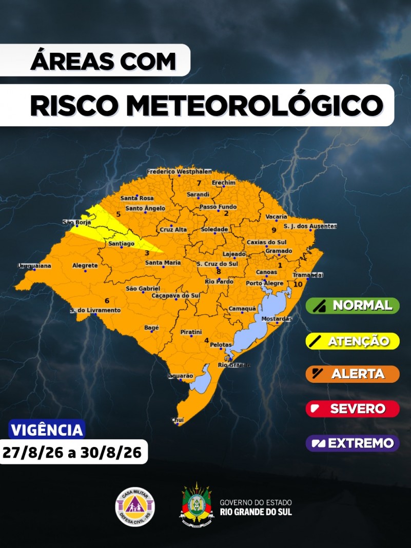 O CENTRO DE MONITORAMENTO DA DEFESA CIVIL DO ESTADO ATUALIZA O PROGN&Oacute;STICO METEOROL&Oacute;GICO PARA OS PR&Oacute;XIMOS DIAS