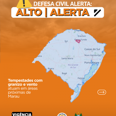 Defesa Civil alerta: condi&ccedil;&atilde;o de ALERTA para tempestade com granizo e vento atua em &aacute;reas de pr&oacute;ximas de Marau