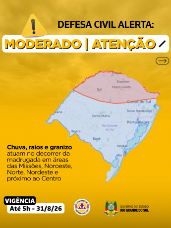Defesa Civil alerta: Condi&ccedil;&atilde;o de ATEN&Ccedil;&Atilde;O para chuva, raios e granizo que atuam no decorrer da madrugada