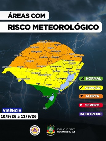 O CENTRO DE MONITORAMENTO DA DEFESA CIVIL DO ESTADO ATUALIZA O PROGN&Oacute;STICO METEOROL&Oacute;GICO PARA OS PR&Oacute;XIMOS DIAS