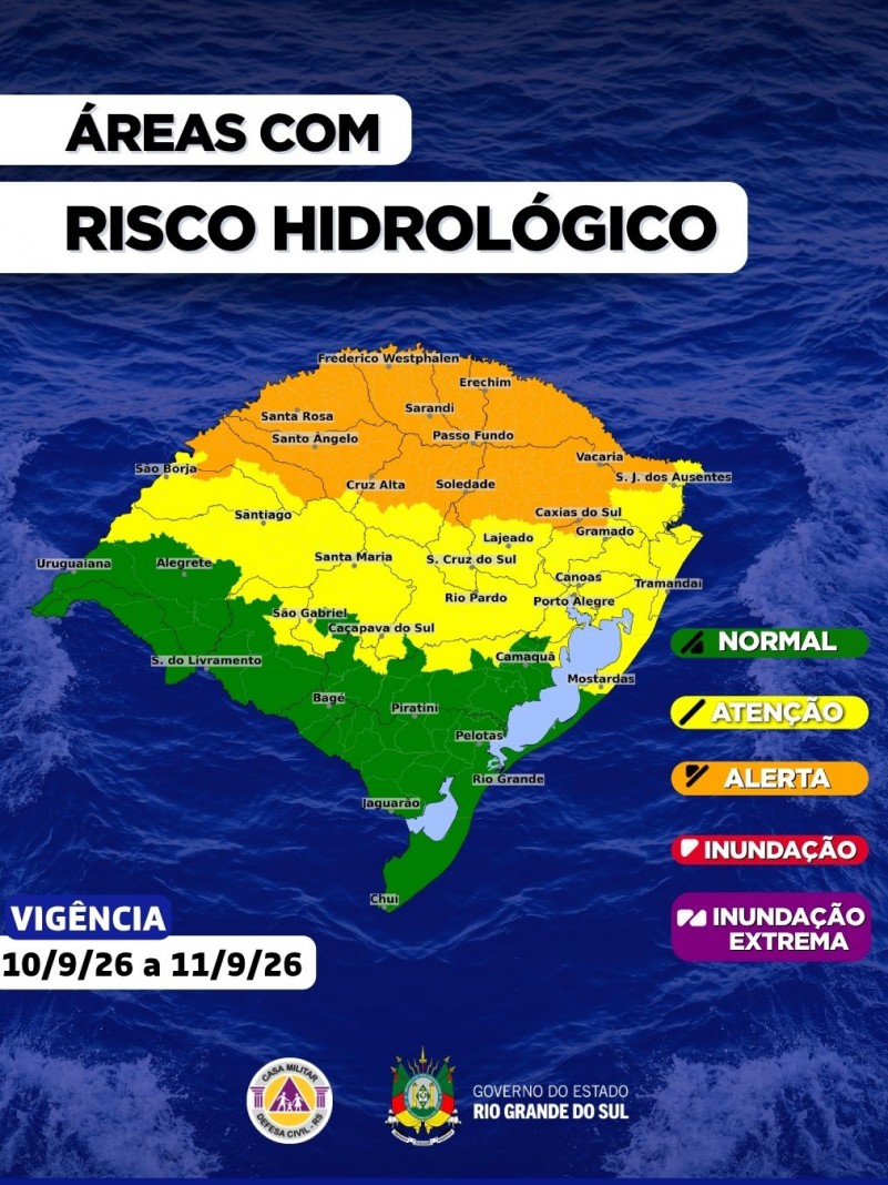 O CENTRO DE MONITORAMENTO DA DEFESA CIVIL DO ESTADO ATUALIZA O PROGN&Oacute;STICO HIDROL&Oacute;GICO PARA OS PR&Oacute;XIMOS DIAS