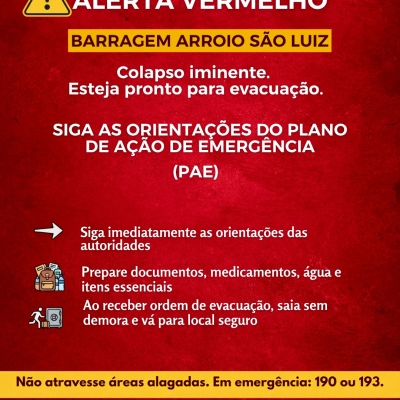 Moradores do entorno da barragem Arroio S&atilde;o Luiz em S&atilde;o Marcos devem se preparar para evacua&ccedil;&atilde;o
