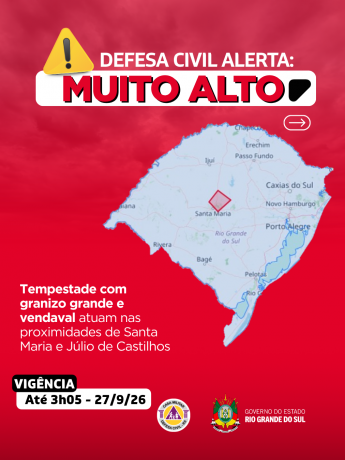 Defesa Civil alerta: condi&ccedil;&atilde;o SEVERA para tempestade com granizo grande e vendaval