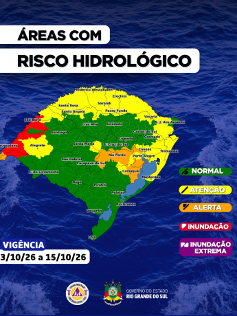 O CENTRO DE MONITORAMENTO DA DEFESA CIVIL DO ESTADO ATUALIZA O PROGN&Oacute;STICO HIDROL&Oacute;GICO PARA OS PR&Oacute;XIMOS DIAS