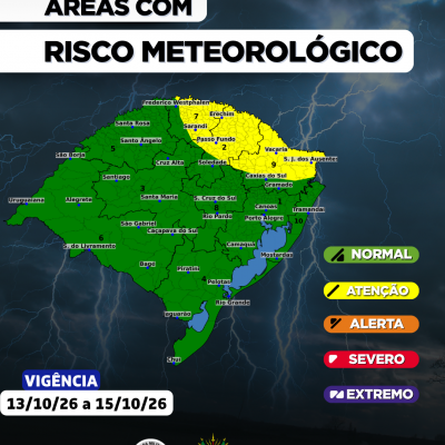 O CENTRO DE MONITORAMENTO DA DEFESA CIVIL DO ESTADO ATUALIZA O PROGN&Oacute;STICO METEOROL&Oacute;GICO PARA OS PR&Oacute;XIMOS DIAS